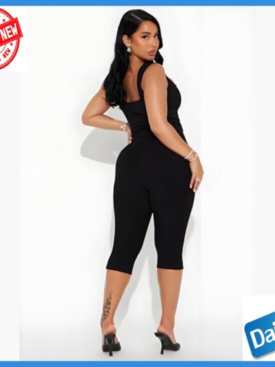 Sleeveless Tie-Down Crop Top with Capri Pants Set for Workout Club - Picture 3 of 7